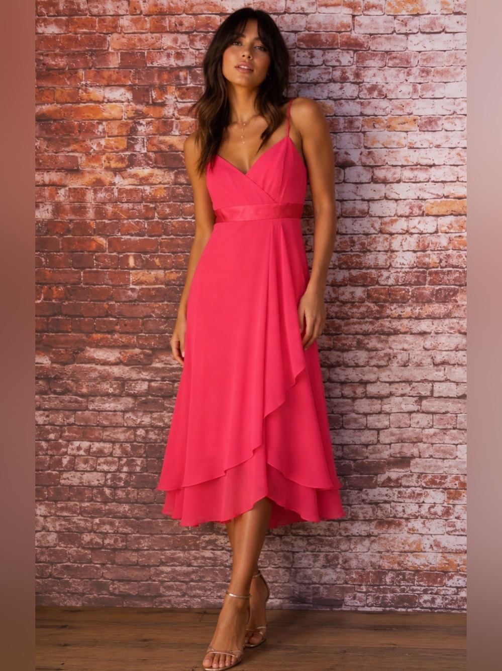 Alfred Angelo Cherry Red Spaghetti Strap Chiffon Formal Party Dress